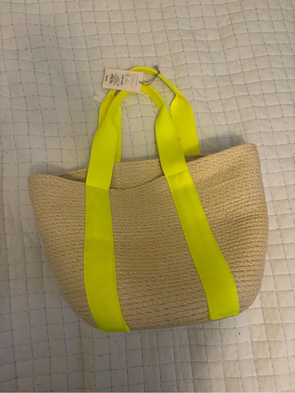 a new day Natural Straw Tote with Neon Yellow Handles